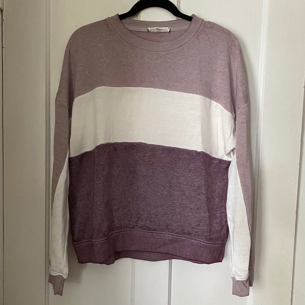 Purple, White & Light Purple Color Block Crewneck